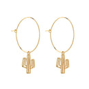 Creative Cactus Design Women Simple Golden Metal Hoop Earrings