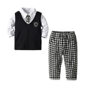 4 Pcs Boys Cotton White Shirts And Vest And Pants With Tie