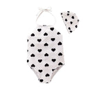 2 Pcs Girl Heart Printed Halterneck Swimwear And Bathing Cap
