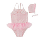 2 Pcs Girl Pink Sequin Design Swimwear And Cap