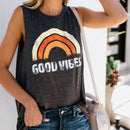 Hot Sale Women Round Collar Sleeveless Rainbow Print Tank Top