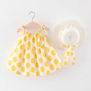 4 Set Girl Floral Printed Spaghetti Strap Dress And Straw Hat
