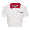 Hot Sale Women Lapel Short-sleeve Zipper Design Crop Tops
