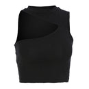 Women Mock Neck Sleeveless Hollow Out Crop Tops