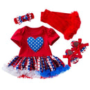 Baby Girl 5 Pcs Cotton Independence Day Print Bodysuit And Skirts With Shoes And Headband And Leggings