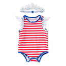 2 Pcs Baby Girl Cotton Red Stripes Printed Bodysuit With Headband