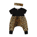 2 Pcs Cotton Leopard Printed Patchwork Romper And Headband