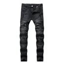 Men Cotton Motorcycle Casual Slim Fit Ripped Jeans