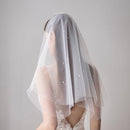 Elegant Half Pearl Decor Double Layer Mesh Wedding Veil