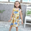 Girl Leaves Print Sleeveless Casual Dress
