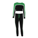 Women Casual Round Collar Color Blocking Design Crop Top And Pants Sets