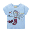 Girl Cotton Cartoon Mermaids Print Short Sleeves Tee