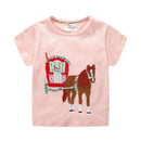 Girl Cotton Cartoon Print Solid Color Short Sleeves T-shirt