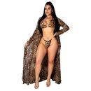 Fashion Sexy V Neck Leopard Print Women 3pcs/set Sun-protection Swimsuits With Cover Up
