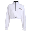 Women Fashion Long-sleeve Zipper Drawstring Design Letter Print Cropped Sweatshirt