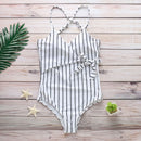Classic Stripes Print Women Sexy Backless One-piece Swimwear