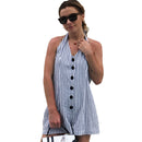 Casual Summer Stripes Pattern Backless Halter Rompers