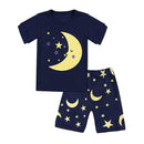 2 Pcs Kids Cartoon Moon Pattern Tops And Shorts Sleepwear Suit