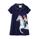Girls Cotton Peter Pan Collar Embroidered Dress