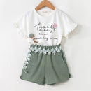 2 Pcs Set Girl Letter Print Short Sleeves Tees And Shorts