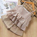 Girls Striped Suspender Tops And Culottes 2 Pcs Set
