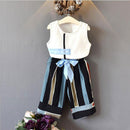 Fashion Girls Sleeveless Splicing Design T-shirt And Casual Pants 2 Pcs