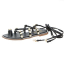 Crossed Lace up Pearl Decor Design Toe Ring Flat Sandals Shoes