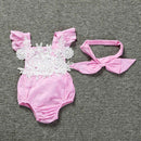 2 Pcs Baby Girl Lace Flower Design Bodysuit And Headband