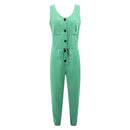 Casual Solid Color Sleeveless Buttoned Drawstring Design Jumpsuits