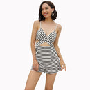 Classic Stripes Print Women Sexy Cut-out Camis Rompers