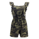 Casual Camouflage Print Ruffled Design Women Square Neck Rompers