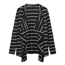 Classic Stripes Print Irregular Collar Long-sleeve Women Cardigan
