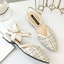 Classic Plaid Pattern Chunky Heel Pointed Toe Buckle Strap Sandals Shoes