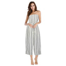 Classic Stripes Print Women Casual Strapless Wide-leg Jumpsuits