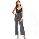Contrast Stripes Print Women Casual Spaghetti Strap Surplice Jumpsuits