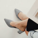 Classic Plaid Pattern Pointed-toe Chunky Heels Slippers Shoes