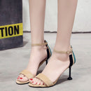 Blocking Color Suede Upper Open Toe Ankle Strap Stiletto Sandals Shoes