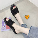 Comfortable Round-toe Cloth Upper Tassel Rivet Design Slippers Shoes