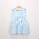 Girls Cotton Blue Sleeveless Lace Design Dresses