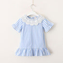 Girls Cotton Stripes Print Shorts Sleeves Dresses