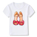 Girls Model High-heeled Shoes Print Short Sleeves Tees