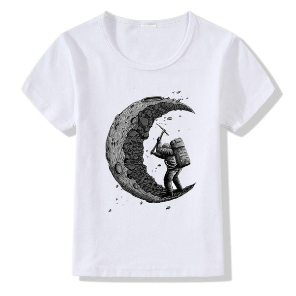 Kids Creative Moon Print White T-shirts