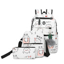 Campus Girl 3pcs/set Cute Bear Printed Zipper Design Canvas Backpack Mini Bag And Pencil Case