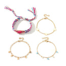 Creative Handmade Woven Design Alloy Chain Star Decor 4pcs Bracelets