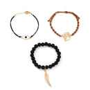 Fashion Bohemian Style Hollow Alloy Elephant Leaf Evil-eye Design 3pcs Bracelets