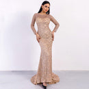Women Elegant Long-sleeve Round Neck Unique Glitter Detailing Party Sweep Dress