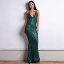 Hot Sale Sexy Backless Deep Sequin Detailing Fishtail Maxi Dress
