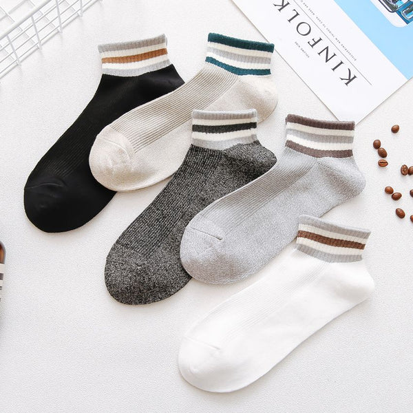 10 Pairs Set Men Cotton Stripes Print Breathable Short Socks