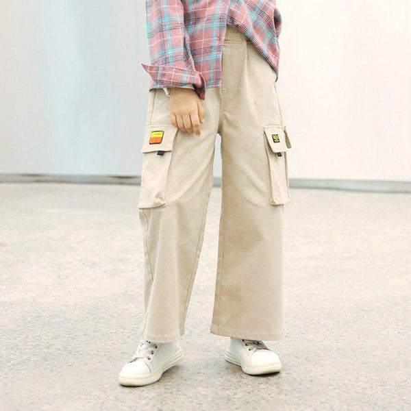 Girls Pocket Design Solid Color Loose Pants