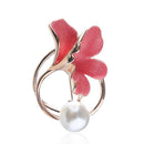 Elegant Women Unique Enameled Flower Shape Pearl Decor Alloy Brooch